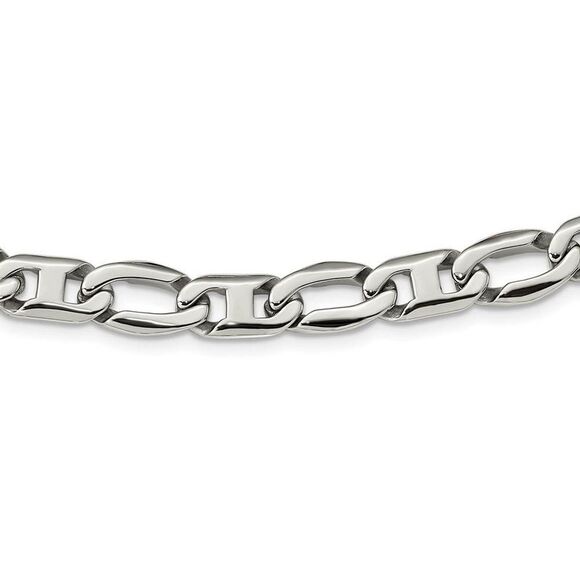 Men's 12mm Stainless Steel Fancy Anchor Chain Necklace, 24 Inch - Picture 2 of 8